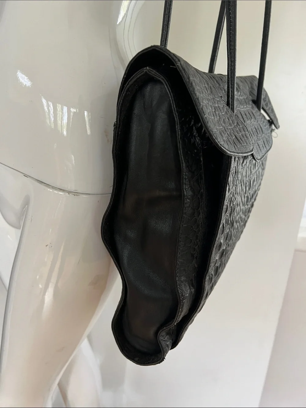 Enrico Coveri Leather Croc Large Zip and Flap Shoulder Tote Bag  Made in Italy